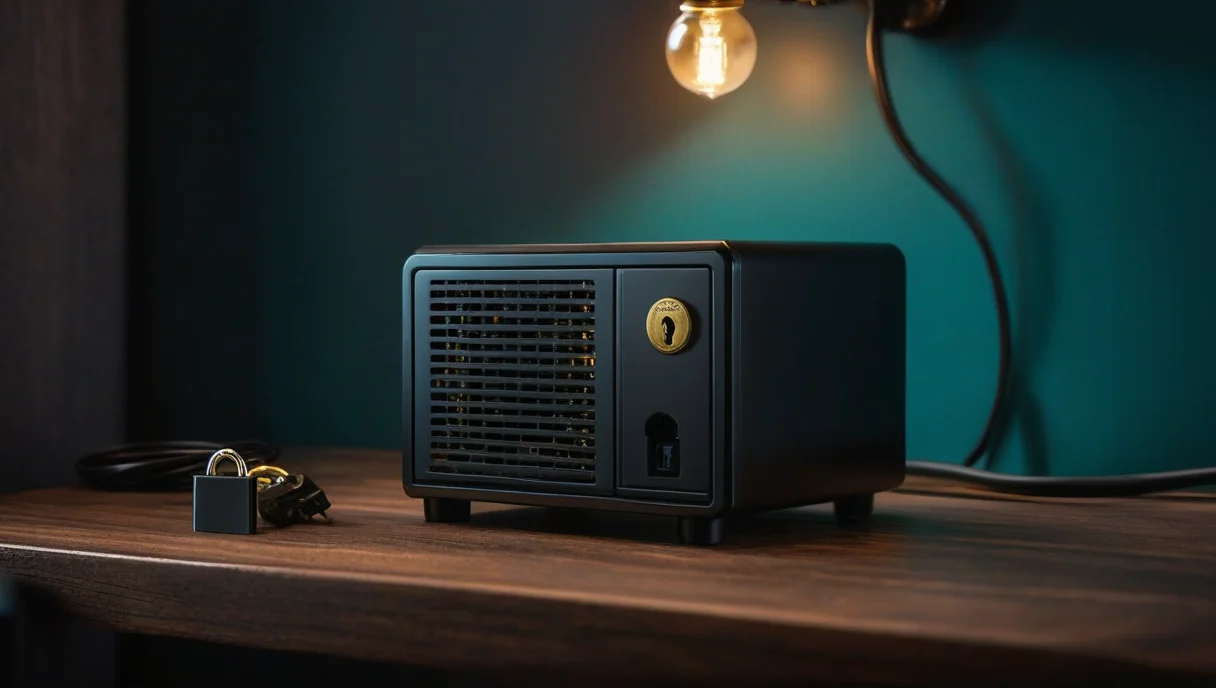 Compact home server with a security light and a padlock